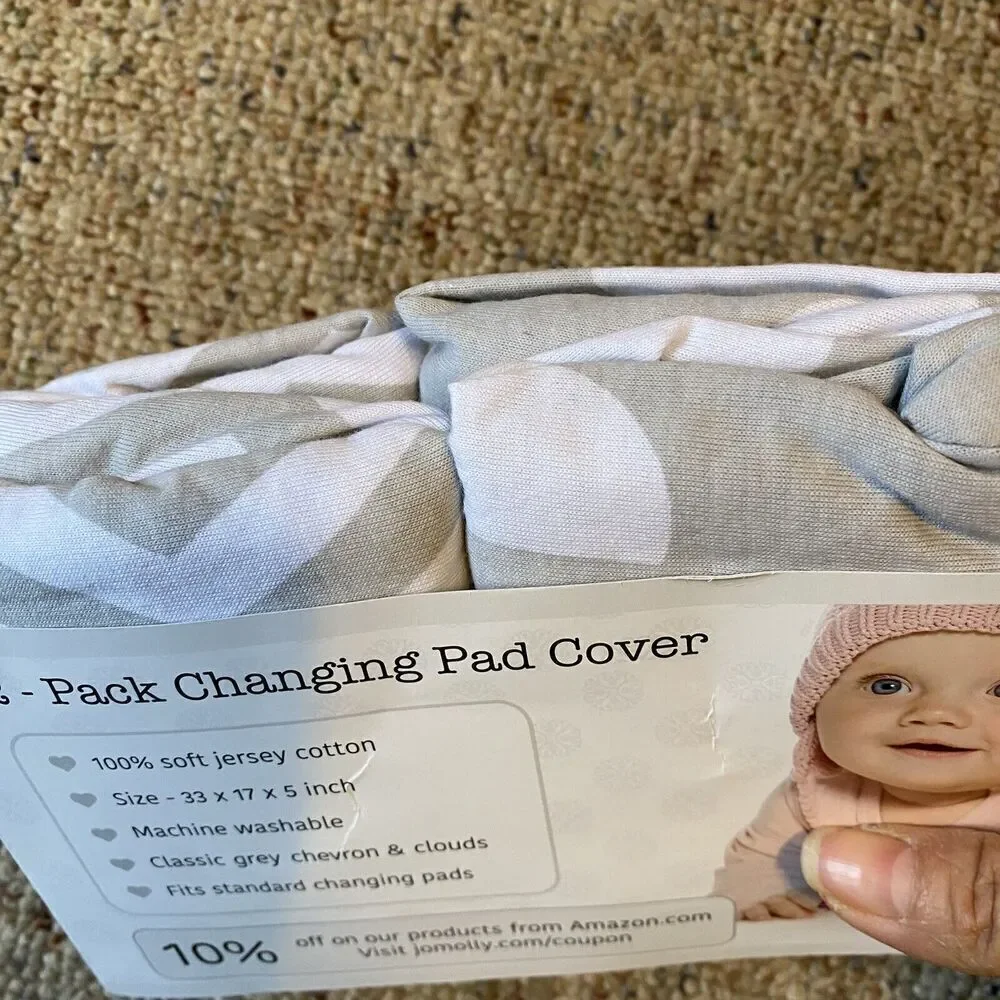 2Pack Baby Changing Pad Cover White Gray Soft Jersey Cotton Size 33x17x5 Inch